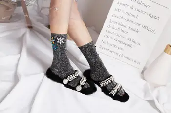Yeni Geldi Kore Tarzı Moda Glitter Çorap Kadın Bahar mücevher Çiçek Mücevher Şeker Renk El yapımı Çorap