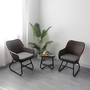 Açık Balkon Masa ve Sandalye Eğlence Küçük Kahve Sehpa Kombinasyonu Arkalığı Rattan Sandalye Üç parçalı Set Avlu Teng