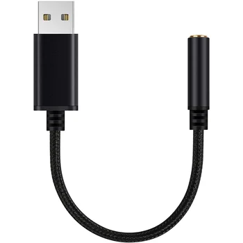 USB - 3,5 mm Kulaklık Jakı Ses Adaptörü,PC, Dizüstü Bilgisayar,PS4,Mac Vb. İçin Harici Stereo Ses Kartı (0,6 Fit,Siyah)