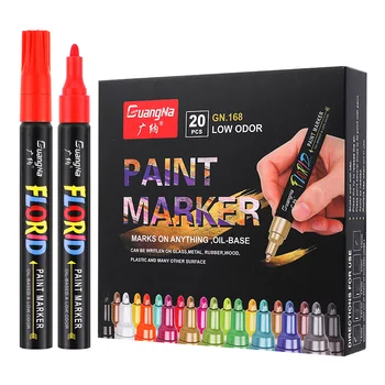 Renkli Kalıcı boya kalemi Su Geçirmez Beyaz İşaretleyiciler lastik sırtı kauçuk kumaş Boya metal 20 Renk boya kalemi Kalemler
