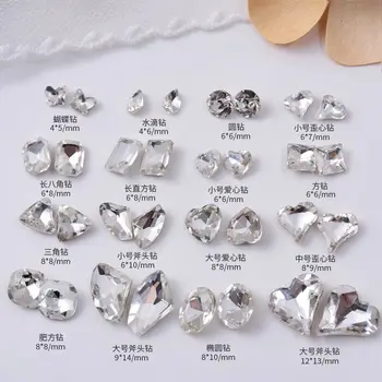 10 Adet / paket Temizle Beyaz Mücevher Ucu Dip Kristal Rhinestones tırnak mücevheri Çoklu Şekil tırnak sanat aksesuarları Manikür charm
