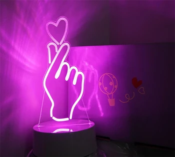 güzel Kız kalp Gece lambası Daha kalp jest masa lambası Kalp şeklinde led odası Dekoratif ışıklar beyaz+pembe+mor 3 renk