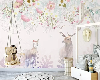 beibehang Özel ipeksi el-boyalı İskandinav zarif çiçek küme elk kanepe kapalı TV arka plan papel de parede duvar kağıdı behang