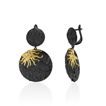 marka hakiki Lüks gerçek jewels Tasarımcı Koyu Siyah Rüzgar Dağ ve Deniz Klasik Güneş Kovalayan Tasarım s925 Gümüş Doğal Sarı