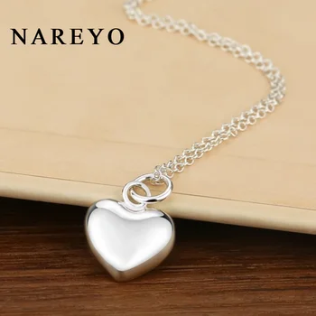 NAREYO 925 Ayar Gümüş Romantik Kalp Kolye 18 inç O-zincir Kadınlar için Moda Parti Düğün Aksesuarları Takı Hediyeler