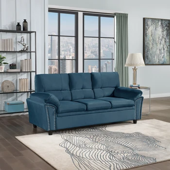 Mavi 3 Koltuklu Kanepe Kadife Montajı kolay Oturma Odası, Yatak Odası, Ofis için yumuşak ve rahat