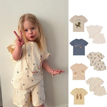 2023 Yaz Çocuk Kısa Kollu Tee ve Şort Pantolon KS Marka Karikatür Çocuk T Shirt Rahat Bebek Forması Seti Giysileri