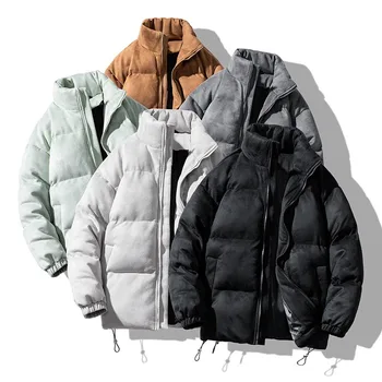 Streetwear Kış Yeni Retro Parkas Ceket Erkekler Çeşitli Renk Kabarcık Ceket Boy Sıcak Katı Ceket Faux Süet balon ceket