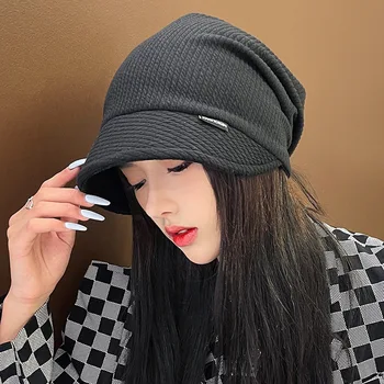 Dıyalo Çok Fonksiyonlu Yığılmış Kazık Baggy Şapkalar kadın Moda Sonbahar Kış kulak koruyucu vizör kapağı Rahat Sıcak Kazak Şapka