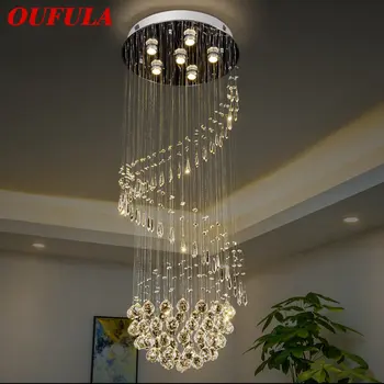 OUFULA Modern kristal asılı kolye ışık LED lüks yaratıcı döndür avize lamba ev oturma odası için dubleks Villa
