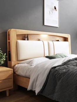 Tam katı ahşap yatak, İskandinav 1.8 m çift kişilik yatak, modern basit ana yatak odası, 1.5 bar, yüksek basınç kutusu, depolama çekmecesi göğüs yatak