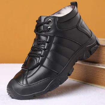 Erkek ayakkabısı tasarımcı Hakiki Deri 100 % yün astar kış süper sıcak Tutmak açık yarım çizmeler Kar Botları gündelik ayakkabı tyu78