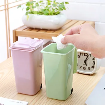 Mini Masaüstü çöp tenekesi 4 renk çöp saklama kutusu oturma odası kahve sehpası Kapaklı Küçük Kağıt Sepeti Plastik çöp torbası