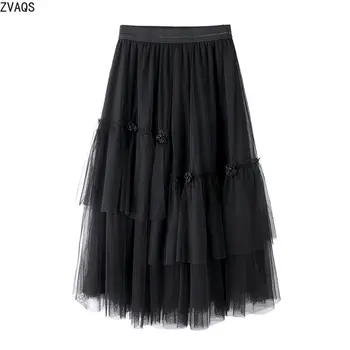 İlkbahar Yaz Yeni Etekler Peri Örgü Etek Kadın Giysileri için Siyah A-line Orta uzunlukta Etek Zarif kadın Etekler 23 чбка летня