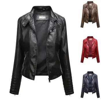6XL Siyah Kadın PU Mont Deri İşlemeli Perçin Ceket Moto Biker Streetwear Fermuar Palto Ceketler 2023 Bahar Giysileri Üstleri