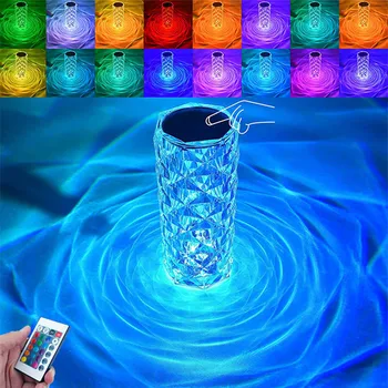 LED Kristal Masa lambası USB Dokunmatik gece lambası gül ışık projektör 3/16 Renkler Ayarlanabilir Dokunmatik Romantik Elmas atmosfer ışığı