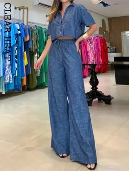 Kollu Gömlek Üst Gevşek Streç pantolon Setleri Yüksek Streetwear Kadın İki Parçalı Set Moda Katı Yaka Tek Göğüslü Kısa
