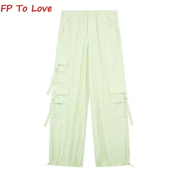 Y2K Eti Pembe Düşük Bel Streç Geniş Bacak Kargo Pantolon Gevşek Yumuşak Streetwear Açık Yeşil günlük pantolon Açık Gri 4391406