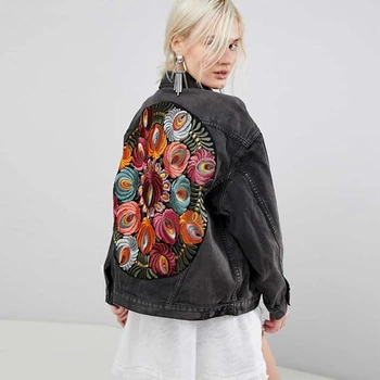 Büyük boy Çok Çiçek İşlemeli Kot Ceket Dış Giyim Bohemian Casual Chic Ceket Ceket Kadınlar 2023 Yeni Kış Ceket