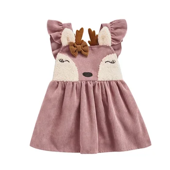 İlkbahar Yaz Yenidoğan Bebek Kız Kadife Diz Boyu Elbise Elbise Sevimli Karikatür açık kahverengi Toddler Kız Kolsuz Elbise