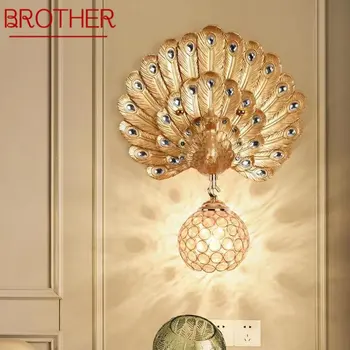 BROTHER Çağdaş Reçine Tavuskuşu Duvar Lambası LED Altın Yaratıcı Kristal Aplik Lambaları Ev Oturma Odası yatak odası dekoru