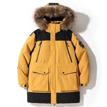 2023 Yeni Aşağı Ceket erkek Kış Orta Uzunlukta Kore Versiyonu Kalınlaşmış Gençlik Kürk Yaka Kapşonlu Casual Ceket Artı Boyutu