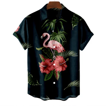 Yaz erkek Gömlek 3d Baskı Hawaiian Hayvan Desen Y2k Kısa Kollu Gevşek Nefes Erkekler Boy moda üst giyim 5XL