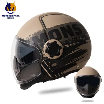 CANAVAR PARKI Motosiklet Tam Yüz Kask Açık Modüler Kask cascos para moto Çift Lens DOT Retro Moto Kombinasyonu Kask