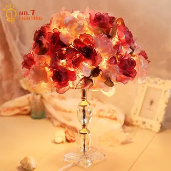 Iskandinav Tasarım Atmosfer Romantik Kristal Rüya Çiçek Gül Masa Lambası LED E27 Ev Dekor Prenses / Düğün Odası Yatak Odası Başucu