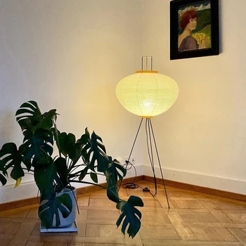 Japon tarzı Minimalist pirinç kağıdı zemin lambası oturma odası yatak odası Retro sanat tasarım zemin fener ayakta ışıklar