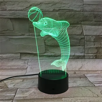 Hayvan Yunus 3D Lamba RGB LED USB Ruh Gece Lambası Renkli Anahtarı Dokunmatik Uzaktan Luminaria Çocuk Yatak Odası Hediye 49
