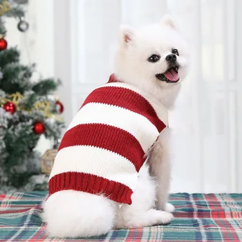 Köpek Kazak Noel Kırmızı Beyaz Çizgili Köpekler Yavru Yavru Kediler Pet Kış Sıcak Örme Ceket Kazak