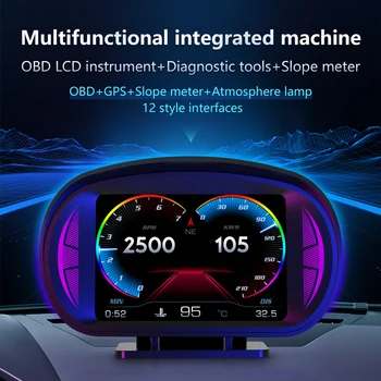 OBD2 GPS Çift Sistemi Head Up Display P1 P2 Araba HUD Ekran Araba Dijital Kilometre Eğim Ölçer Eğim eğim ölçer araba aksesuarı