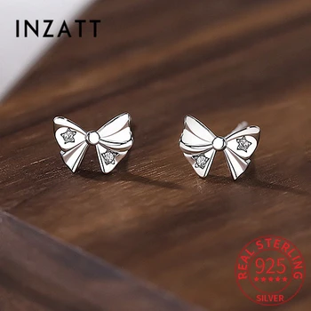 INZATT Gerçek 999 Ayar Gümüş Zirkon CZ İlmek Saplama Küpe Kadınlar için Klasik Güzel Takı Minimalist Kulak Deliği Aksesuarları