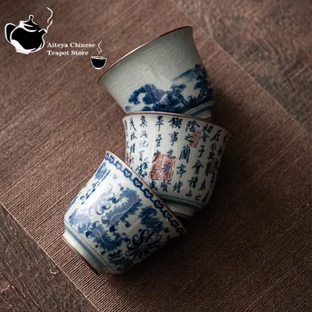 Antik Mavi ve Beyaz çay bardağı Seramik Ana Fincan Büyük Çay Kase Tek Fincan Kung Fu çay Seti Çin çay bardağı