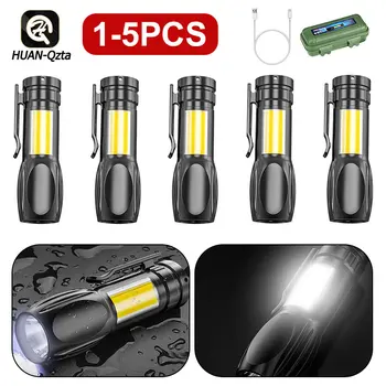 1-5 Adet LED COB El Feneri 200LM Mini cep flaş ışığı 3 Dişli USB Şarj Edilebilir 400mAh Pil Açık Yürüyüş için Acil