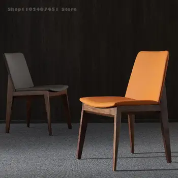 Tasarımcı Arkalığı Yemek Sandalyesi Yemek odası sandalyesi Siyah Ceviz Ev Lüks Yemek Sandalyesi İskandinav Modern Basit Deri