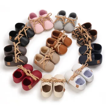 Bebek Ayakkabı Yenidoğan Erkek Kız kaymaz Kauçuk Tabanlar İlk Yürüyüşe Toddlers Lace Up PU deri ayakkabı 0-18 Ay