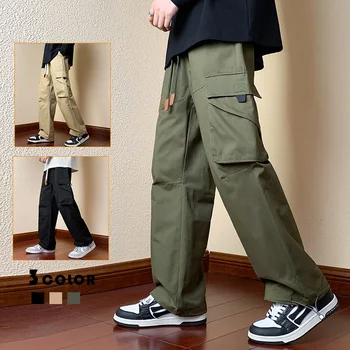 Bahar İş Pantolonu Japon erkek Sonbahar Moda Marka Çok Yönlü Düz rahat pantolon Yakışıklı Büyük Cep Gevşek Streetwear erkekler