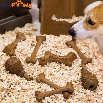 Dayanıklı Köpek Çiğnemek Oyuncak Gıda Deliği ile Doğal ahşap unu İnteraktif Pet Oyuncak Kemik Orta Küçük Köpekler için Köpek Toksik Olmayan Gıda Sınıfı
