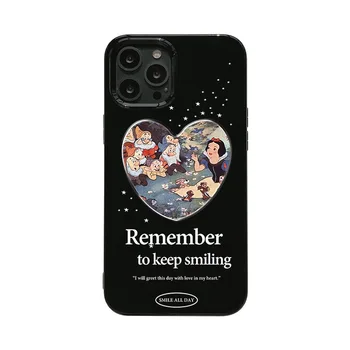 Kar Beyaz Disney Siyah Telefon Kılıfı için iPhone 6s 7 8 Artı 11 12 13 14 Pro Max Prenses Sevimli Anti-Fall Ultra İnce Tam arka kapak
