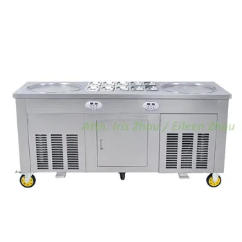 Haddeleme Haddelenmiş Düz kızarmış dondurma makinesi çift 2 tava dondurma rulo makinesi dondurma tava rulo 10 Soğutma Depolama Varil