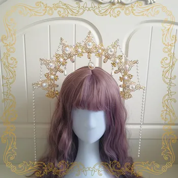 El yapımı Lolita Meryem Halo Aura Bakire Taç Headdress Prop Süslü İnci Zinciri