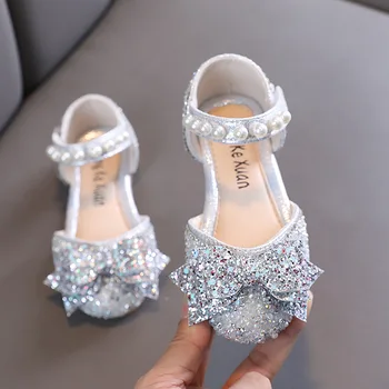 Çocuk Düz Prenses parti ayakkabıları Yeni Kızlar İnci Sandalet Moda Sequins Bow Rhinestone bebek Ayakkabıları Çocuklar Yumuşak Sandalet