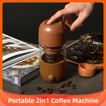 Taşınabilir 2in1 Kahve Makinesi ve Elektrikli Değirmeni Ev Mutfak Seyahat Kamp Mini kahve makinesi Americano Şarj Edilebilir Cihaz