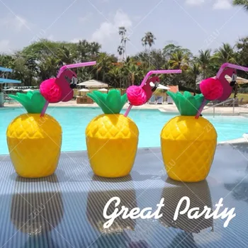 ZLJQ 6 ADET ananaslı fincan Flamingo Kağıt Saman Çocuklar İçin Doğum Günü Partisi Sofra Yaz Tatili Hawaii Parti Düğün Dekorasyon