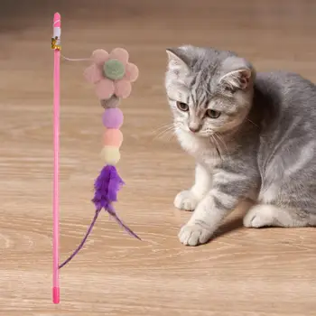 Kedi Teaser Anti-Scratch Bite dayanıklı Eğilme Direnci Olmayan Dökülme Çiçek Saç Topu Uzun Kutup Kedi Teaser Sopa Kedi Kaynağı