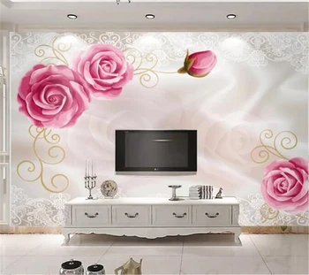 beibehang Özel duvar kağıdı 3d duvar papel de parede kiraz çiçeği yansıma TV arka plan duvar modern pembe gül 3D duvar kağıdı