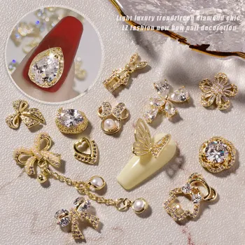 2 ADET 3D Kelebek Yay Kanat Kalp Kutusu Nail Art Dekorasyon Kristal Rhinestone Charm tırnak mücevheri Alaşım Manikür Aksesuarları