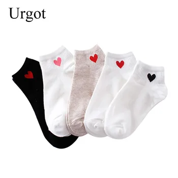 5 Çift / grup kadın Çorap Şeker Renk Kırmızı Kalp Sevimli Kolej Tarzı Kısa Çorap Yaz Nefes Pamuk Kadın Çorap calcetines